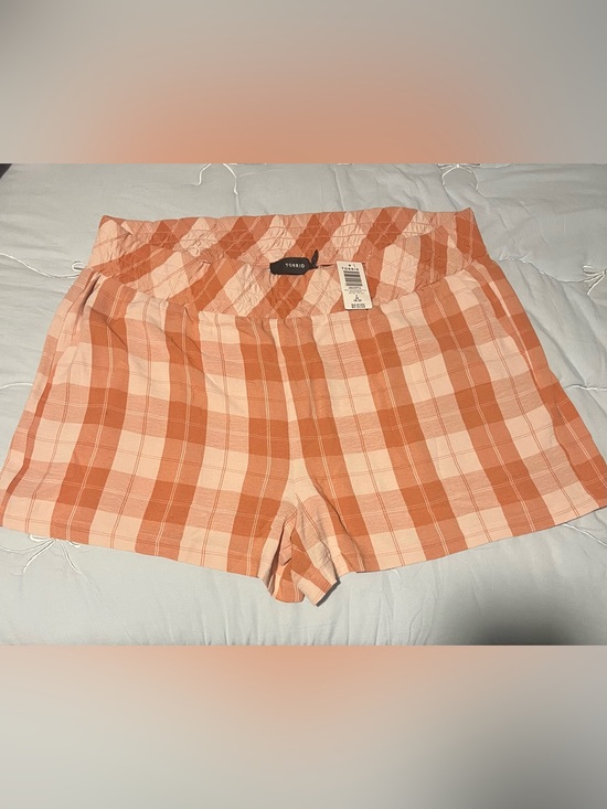 torrid Pants - torrid Peach & Coral Plaid High-Rise Women’s Shorts